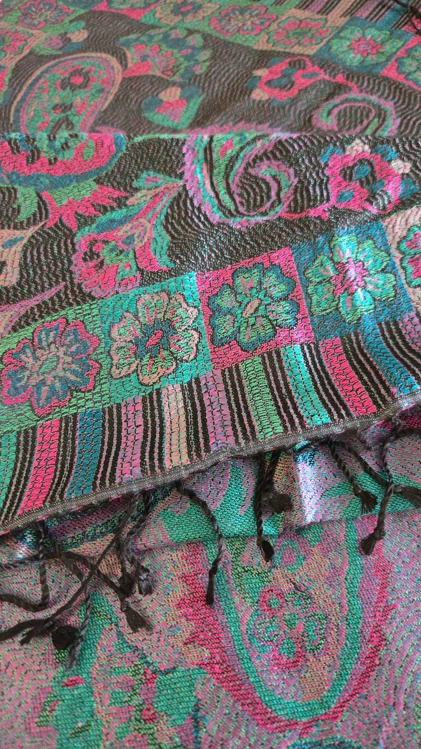 Beautiful multicoloured  self weave Paisley Silk stole / scarf perfect for all season . Very light and comfortable to carry