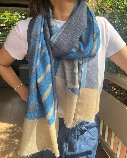 Indian artisan made ikkat design Pashmina Wool  Scarf/Shawl