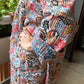 Indian Handmade Kantha Reversible long Length  All Season Bohemian Jacket  in blue  and rainbow colours floral print jacket