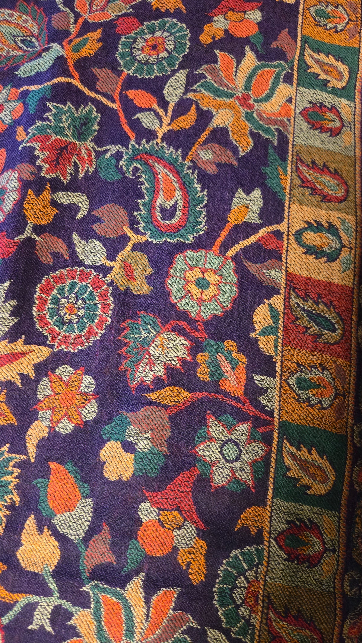 Handmade Kashmiri Embroidered Shawl in Purple | Aari Floral & Paisley Work Pashmina-Style Wool Shawl