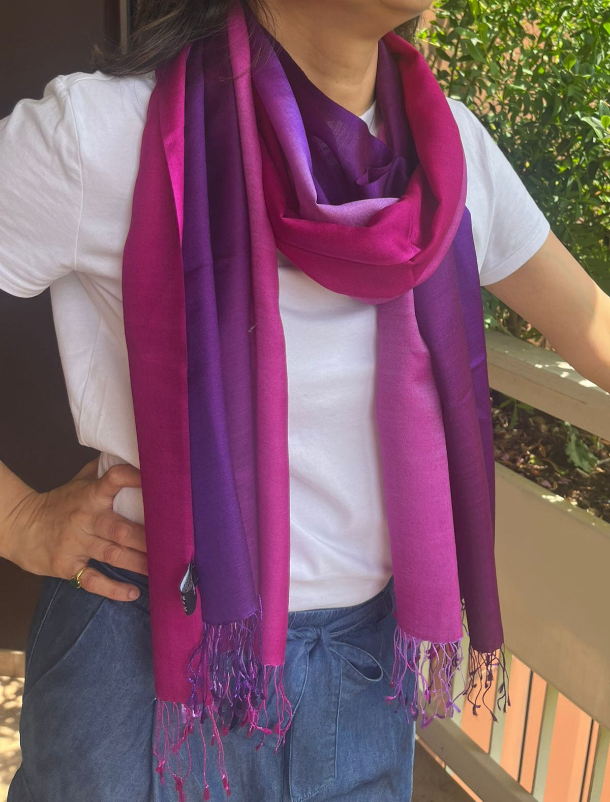 Beautiful 3 shades / colour Silk stole / scarf hand made perfect for all season . Very light and comfortable to carry
