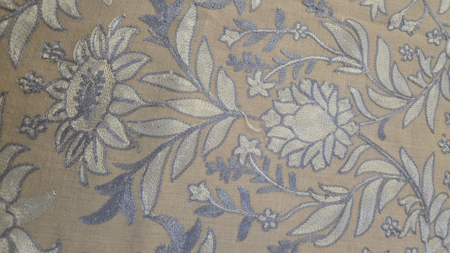 Hand Finished Woven Scarf: beige and light blue Kanni  Pashmina Feel