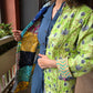 Indian Handmade Kantha Reversible long Length  All Season Bohemian Jacket  in light green  and rainbow colours