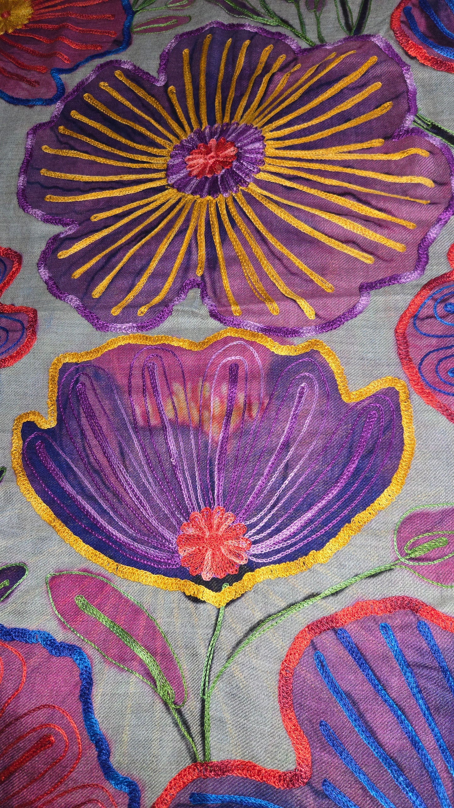 Pashmina  Wool Shawl Hand painted Embroidered Kashmir | Folk ArtWrap | Wedding Gift Heirloom Textile