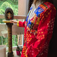 Red Cotton bandhej and patchwork Shrug with hand Embroidery, Long Embroidered  fusion wear for Women