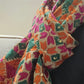Handmade elegant Phulakari stole  beige and multicolour  with golden border from Punjab Phulkari thread work