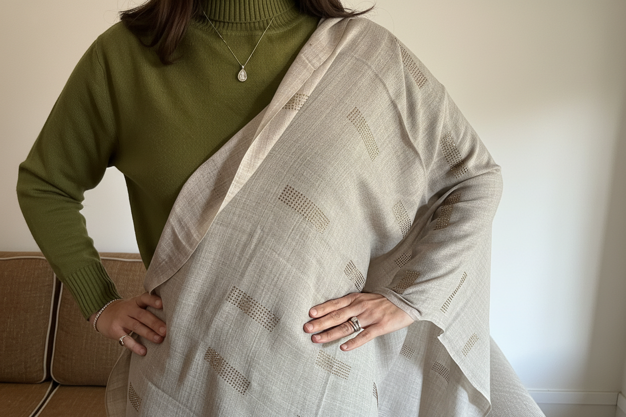 Hand woven stone patch work  Pashmina Cashmere Stole: Artisan Shawl