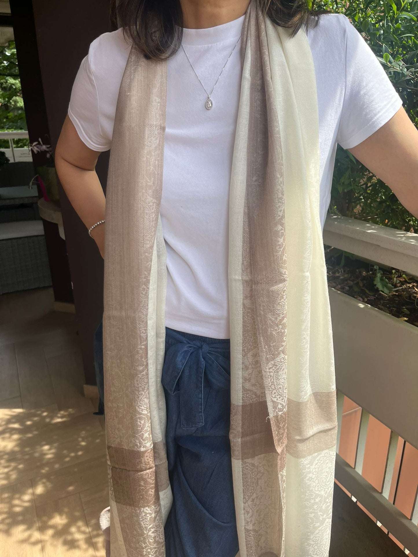 The Ivory Ivory: Feather-Soft Self-Embroidery Pashmina Stole