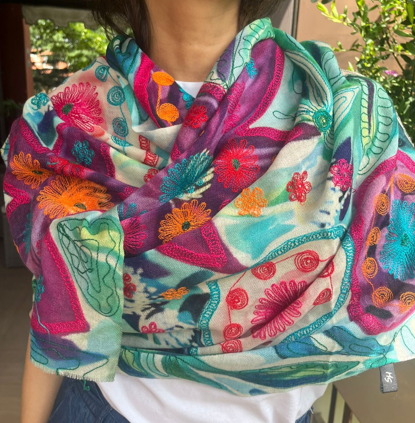 Pashmina  Wool Shawl Hand painted Embroidered Kashmir | Folk ArtWrap | Wedding Gift Heirloom Textile