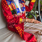 Red Cotton bandhej and patchwork Shrug with hand Embroidery, Long Embroidered  fusion wear for Women