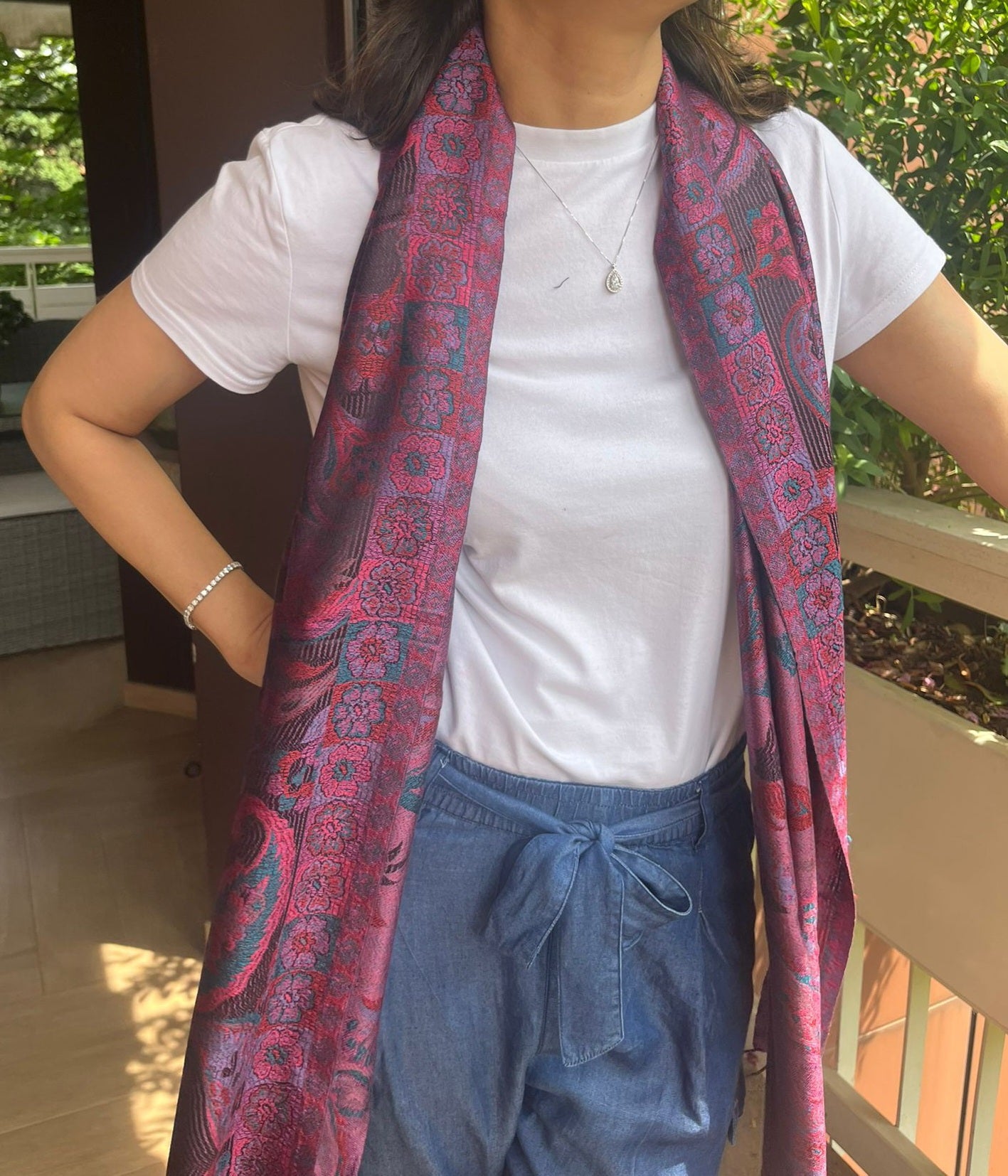 Beautiful multicoloured  self weaves Silk stole / scarf perfect for all season . Very light and comfortable to carry