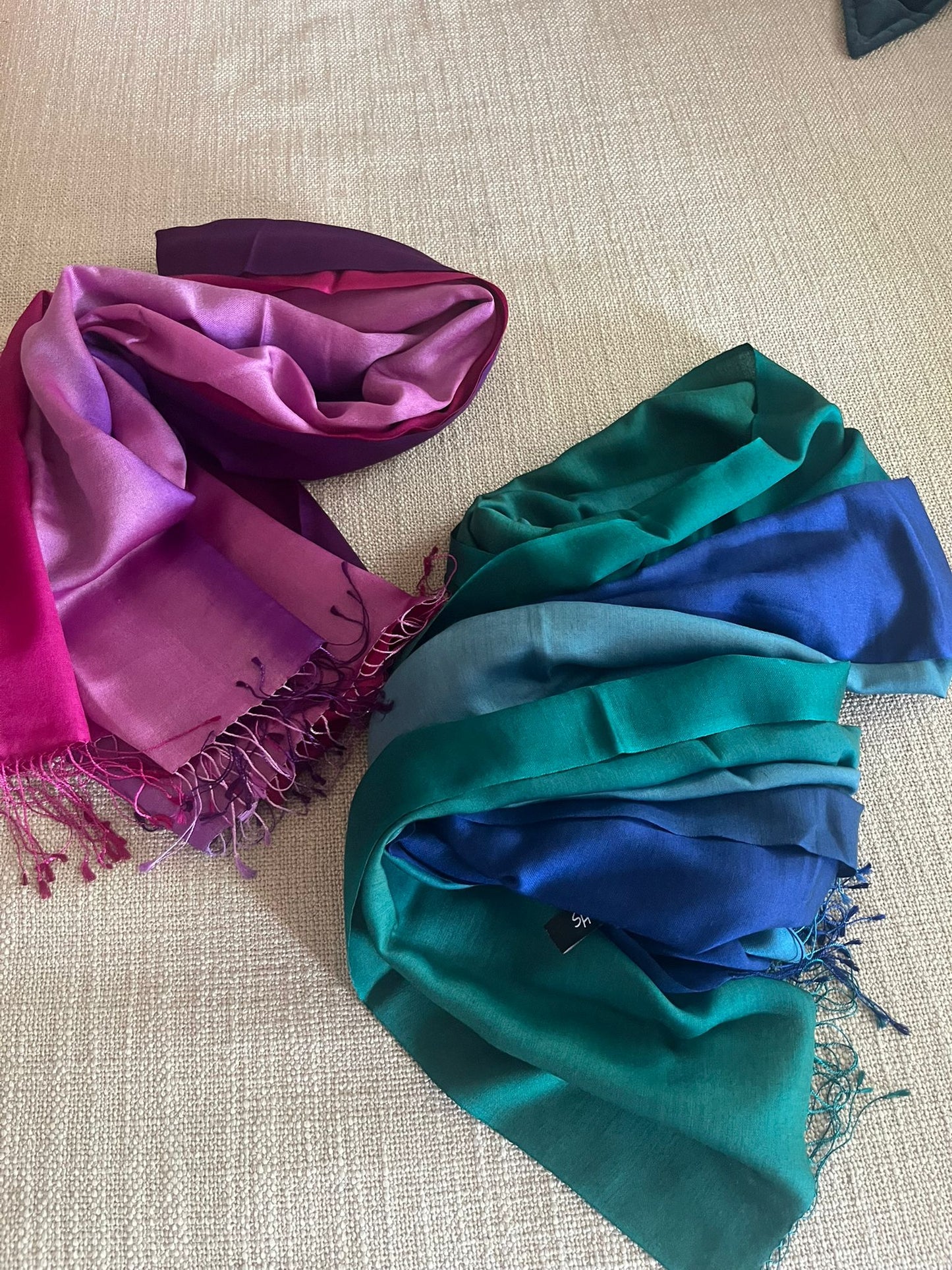Beautiful 3 shades / colour Silk stole / scarf hand made perfect for all season . Very light and comfortable to carry