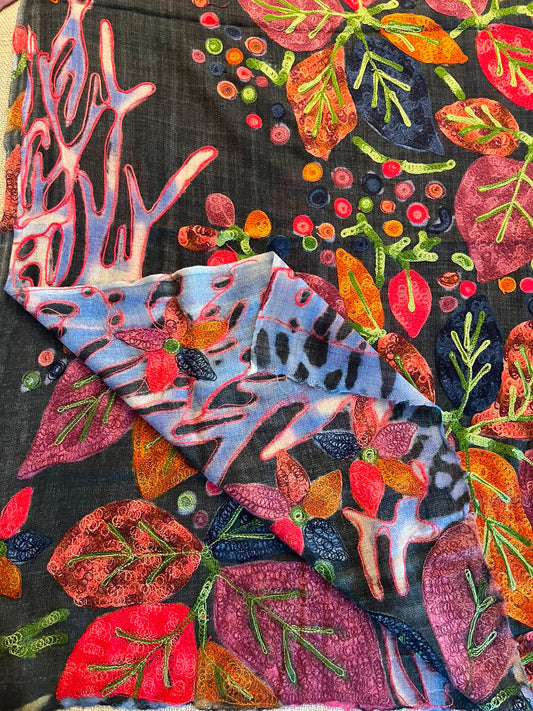 Pashmina  Wool Shawl Hand Embroidered Kashmir | Folk ArtWrap | Wedding Gift Heirloom Textile