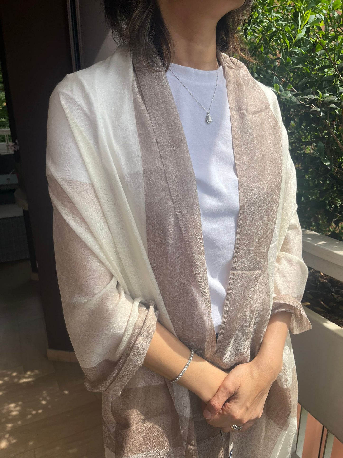 The Ivory Ivory: Feather-Soft Self-Embroidery Pashmina Stole