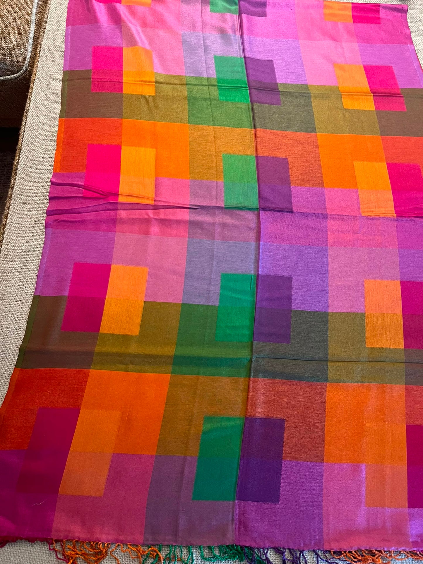 Beautiful rainbow colour Silk stole / scarf With beautiful print perfect for all season . Very light and comfortable to carry