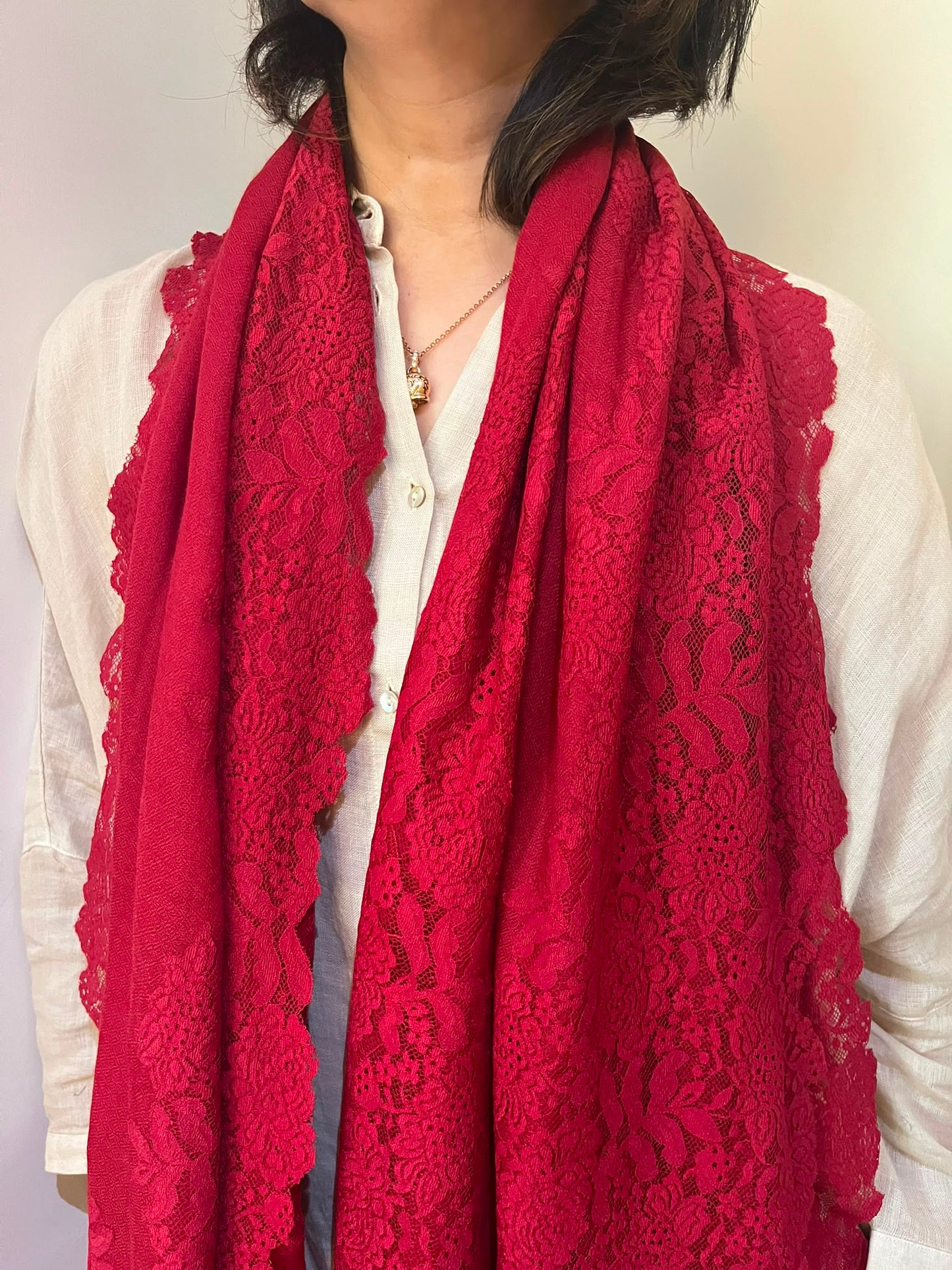 Handmade lace border Pashmina  Stole: Artisanmade Shawl /   Luxury Shawl