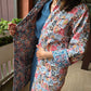 Indian Handmade Kantha Reversible long Length  All Season Bohemian Jacket  in blue  and rainbow colours floral print jacket