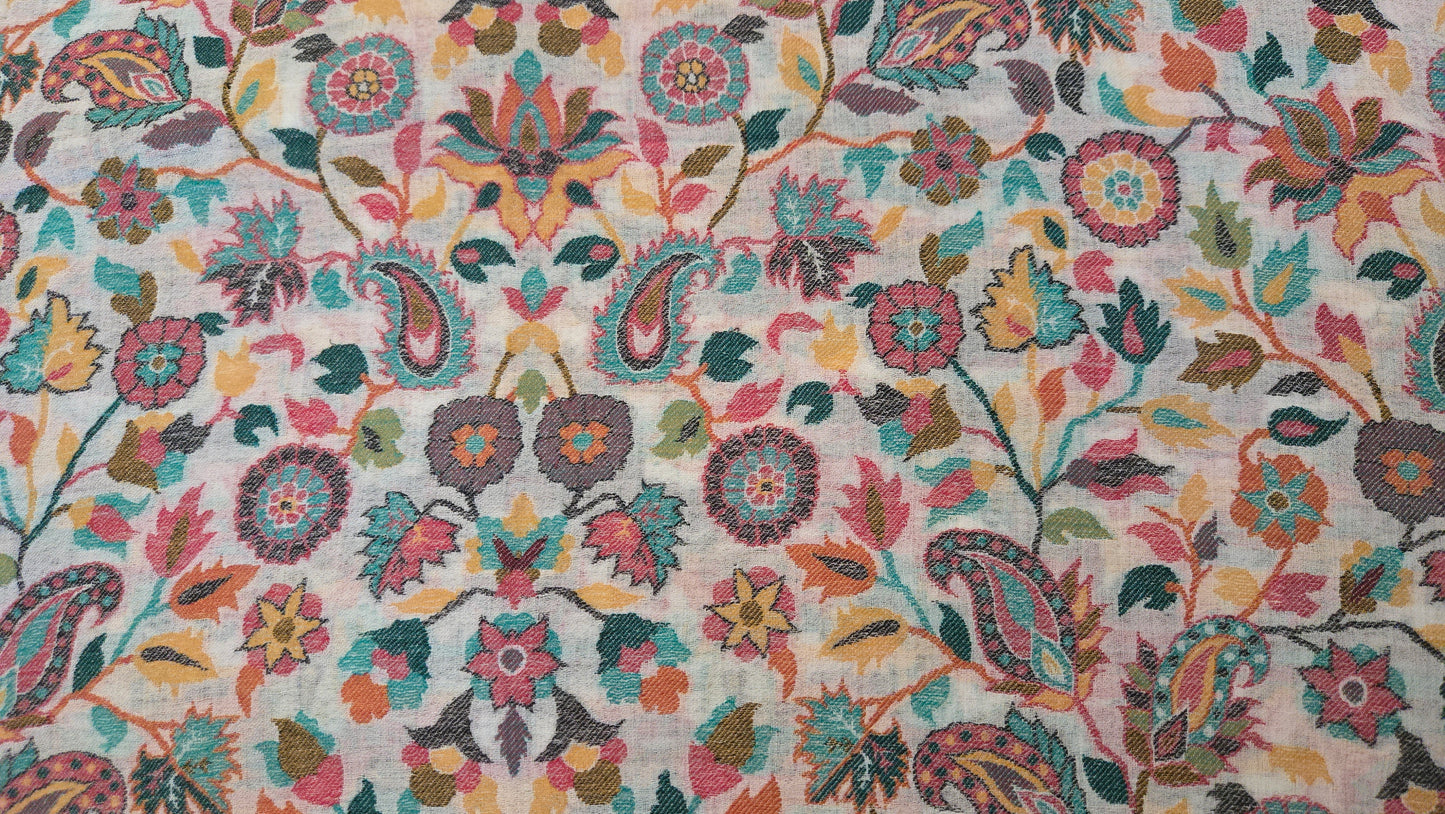 Handmade Kanni Weave Pashmina Shawl:  Wool floral  Scarf/ Shawl