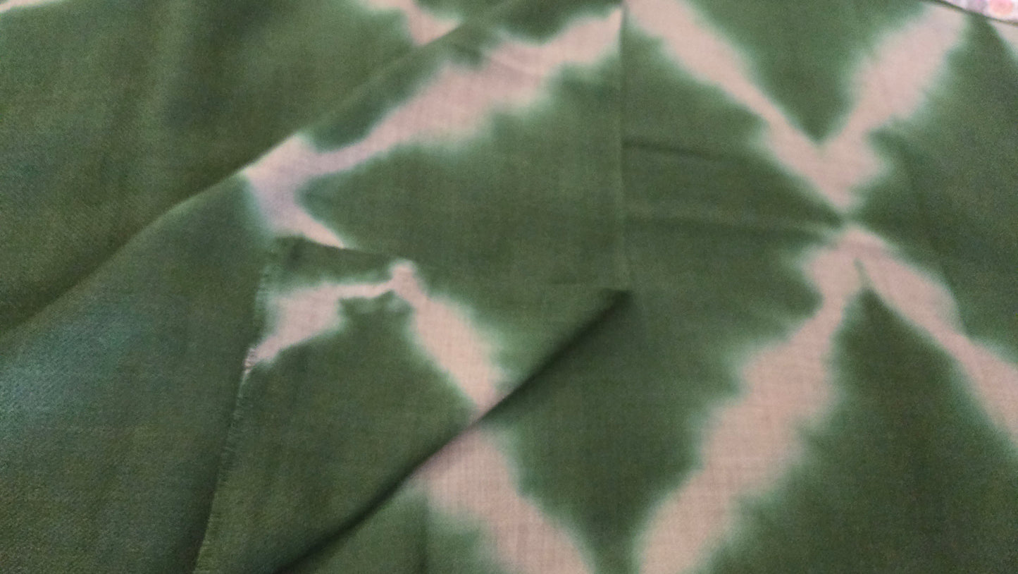 Hand painted  olive green tie and dye Pashmina Wool  Scarf/Shawl made by artisans