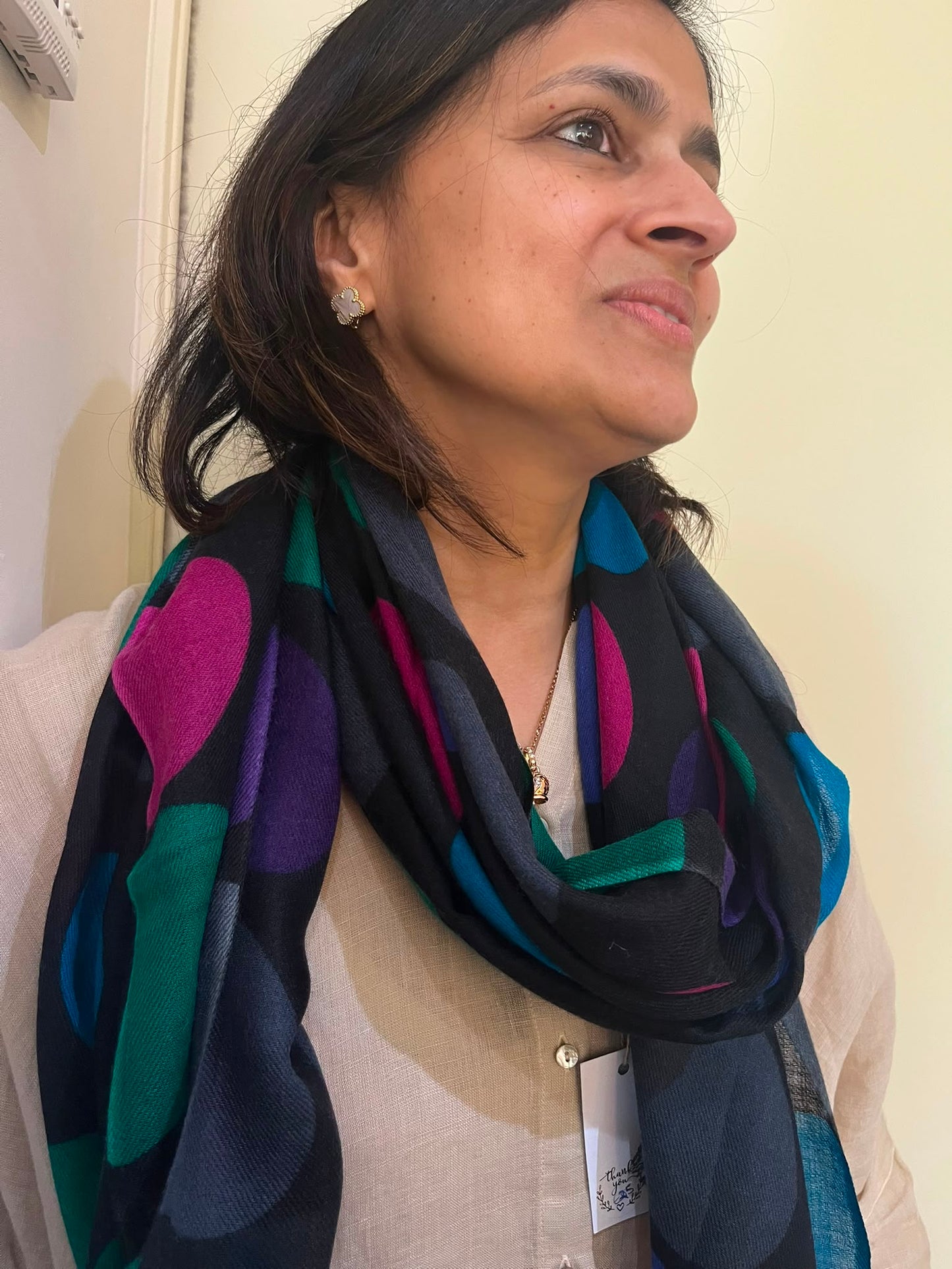 Hand painted Pashmina Wool dotted print Scarf/Shawl made by artisans