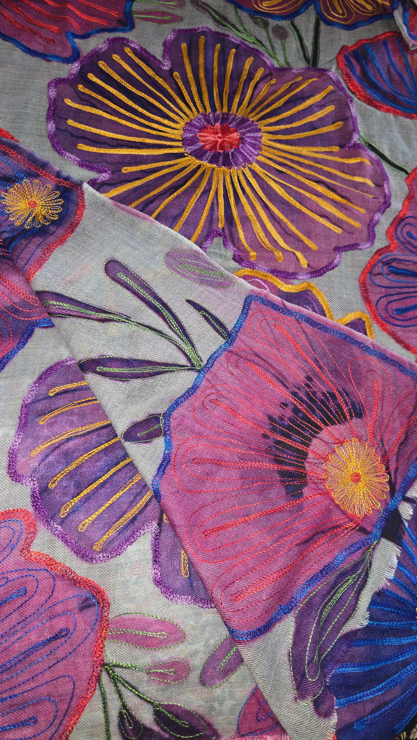 Pashmina  Wool Shawl Hand painted Embroidered Kashmir | Folk ArtWrap | Wedding Gift Heirloom Textile