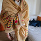 Handmade elegant Phulakari dupatta in beige colour thread work in pure cotton base traditionally made by rural Indian women of Punjab India