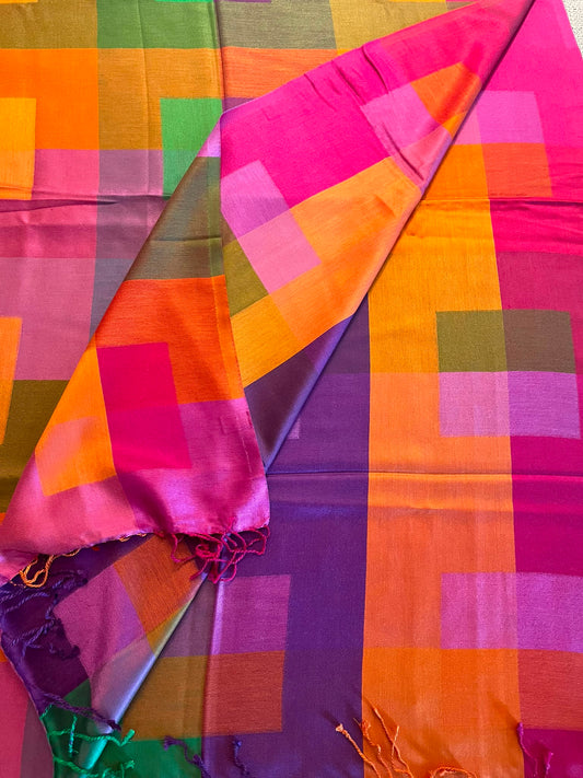 Beautiful rainbow colour Silk stole / scarf With beautiful print perfect for all season . Very light and comfortable to carry