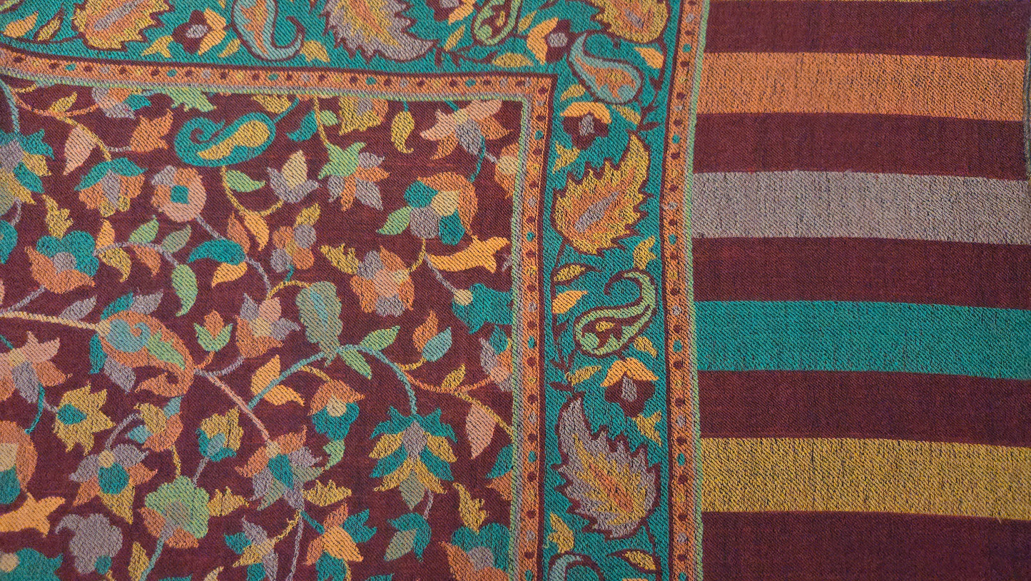 Handmade Kanni Weave Pashmina Shawl:  Wool floral Scarf/shawl