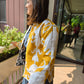 Indian Handmade Kantha Reversible Short Length  All Season Bohemian Jacket Ikkat print black/ mustard