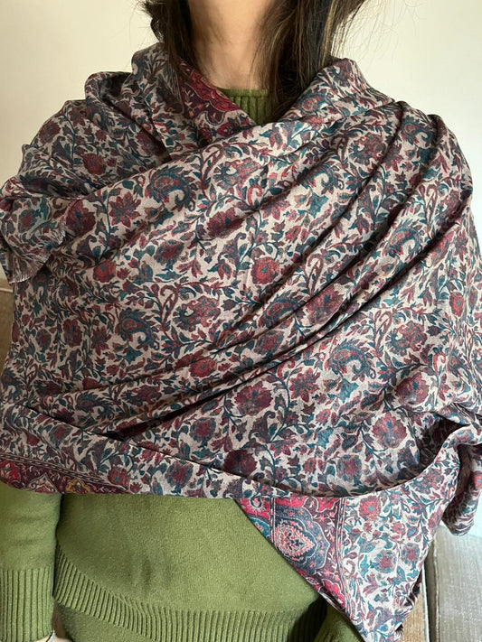 Handmade Kanni Weave Pashmina Shawl: Cashmere Wool Paisley Scarf