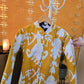 Indian Handmade Kantha Reversible Short Length  All Season Bohemian Jacket Ikkat print black/ mustard