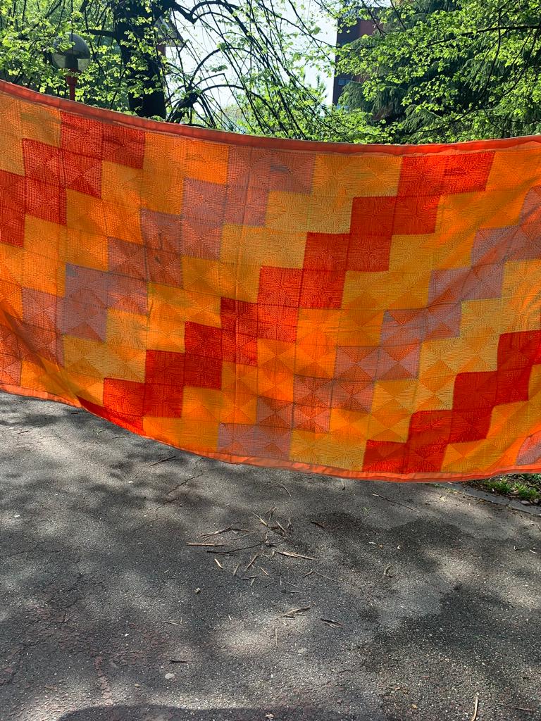 Traditionally made elegant orange yellow phulkari with zari border