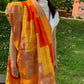 Traditionally made elegant orange yellow phulkari with zari border