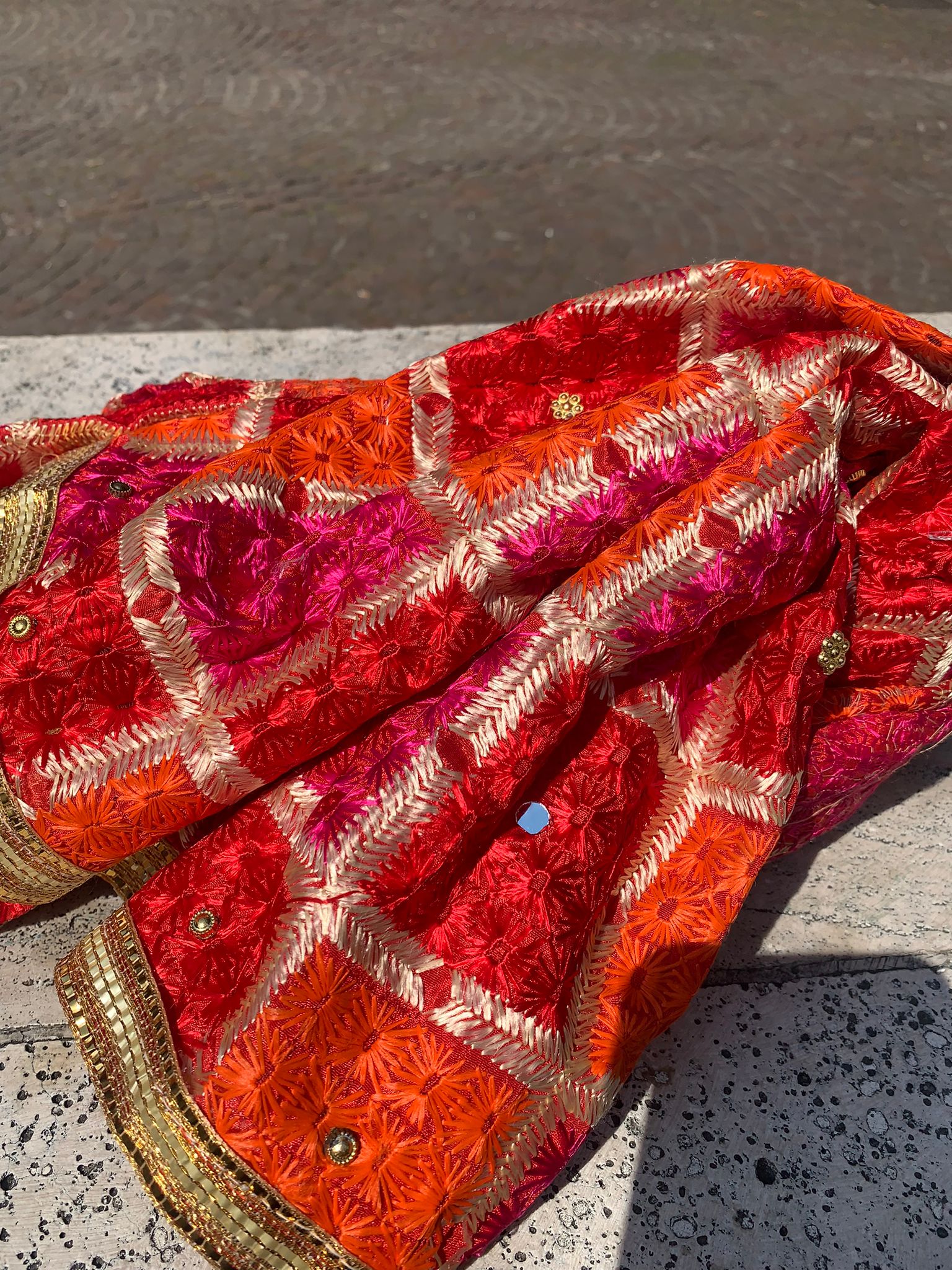 Hot pink ,orange and golden outlet phulkari Dupatta