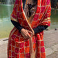 Handmade traditional elegant orange pink colour Phulkari dupatta with mirror golden leaf thread hand work
