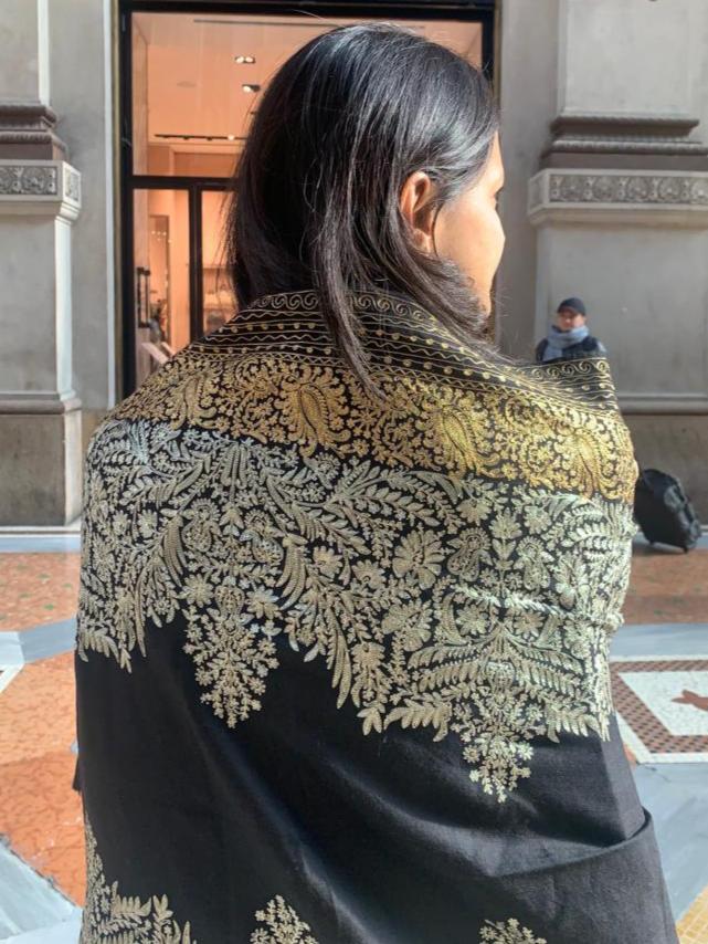 Traditionally Handmade shawl/ very warm soft to touch semi pashmina wool scarf with Fine tilla zari /Indian Embroidery shawl