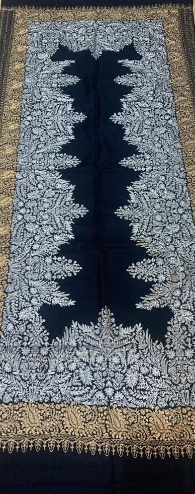 Traditionally Handmade shawl/ very warm soft to touch semi pashmina wool scarf with Fine tilla zari /Indian Embroidery shawl