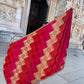 Handmade elegant Phulakari dupatta peach orange and beige colour with golden border from Punjab Phulkari