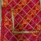Handmade traditional elegant orange pink colour Phulkari dupatta with mirror golden leaf thread hand work