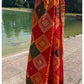 Handmade Traditional multicolour Phulkari Dupatta with mirror gota and thread with geometric design from Punjab India
